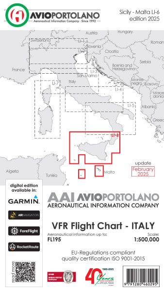 AVIOportolano VFR Flight Chart - Italy Sicily-Malta (LI-6) (Edition 2025)