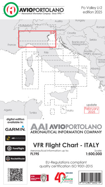 AVIOportolano VFR Flight Chart - Italy Po Valley (LI-2) (edition 2025)