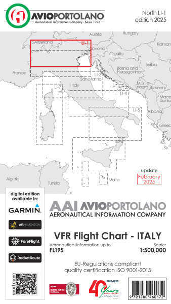 AVIOportolano VFR Flight Chart - Italy North (LI-1) (edition 2025)-preorder