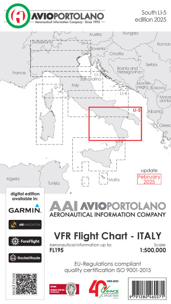 AVIOportolano VFR Flight Chart - Italy South (LI-5) (edition 2025)