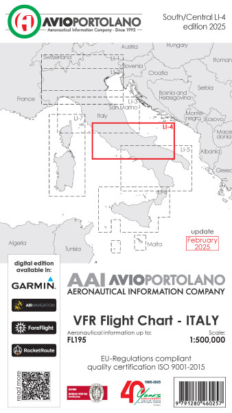 AVIOportolano VFR Flight Chart - Italy South/Central (LI-4) (Edition 2025)