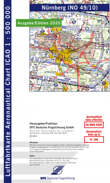 icao karte nürnberg ICAO Karte, Blatt Nürnberg (Ausgabe 2020), Motorflug 1:500.000 